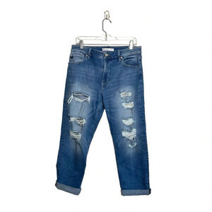 KanCan Medium Wash High Rise Ripped Cuffed Ankle Boyfriend Jeans 29 Women’s